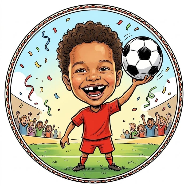 Fußball-Motiv im Stil Karikatur