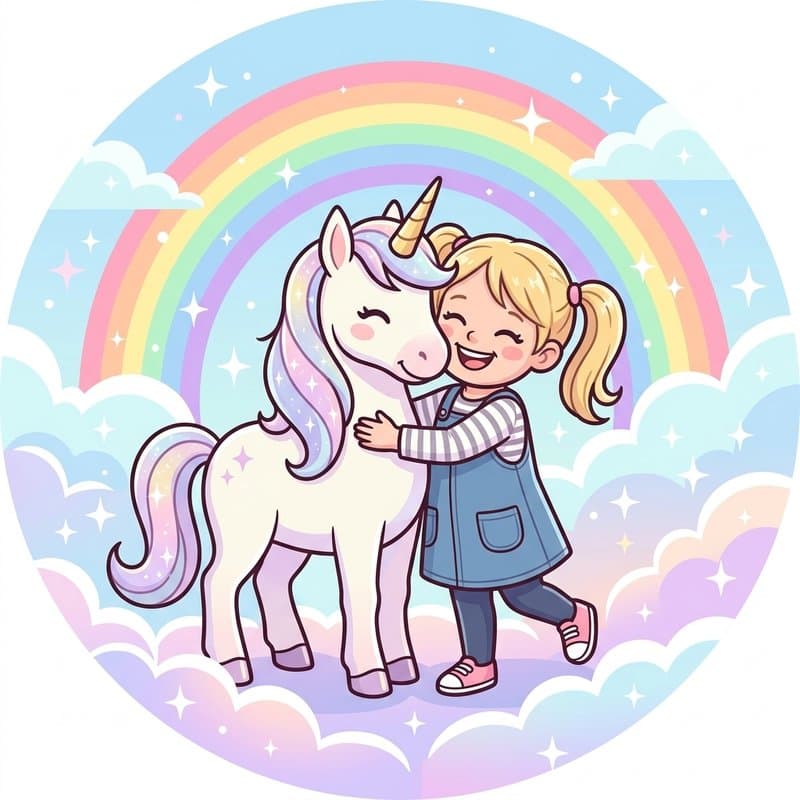 Beispielmotiv „Regenbogen-Einhorn“ als runder Tortenaufleger